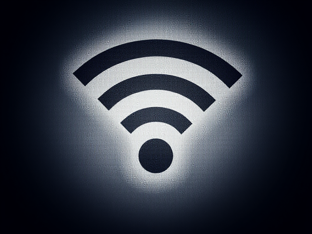 Create a high-resolution image of a Wi-Fi symbol with smooth gradients and clear lines, using a Canon EOS R5, 50mm lens, f/2.8 aperture, ISO 100, and a slight vignette effect to enhance depth.