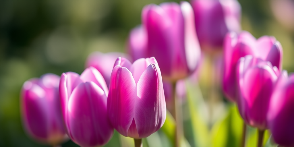 macro shot of purple tulips with soft focus background, aperture f/2.8, shutter speed 1/200 sec, ISO 100, 50mm lens, natural lighting, DSLR camera