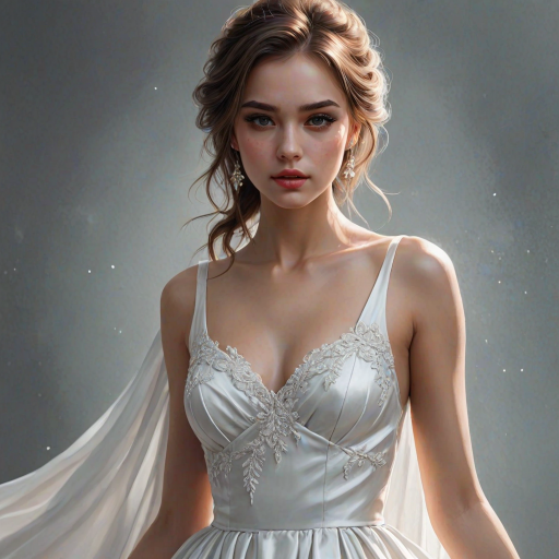 digital painting,  digital illustration,  stunning girl, make up , white silk dress extreme detail,  digital art,  4k,  ultra hd