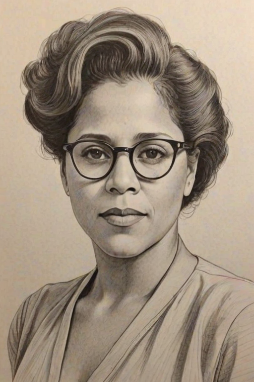 Stunning Anna Deavere Smith, pencil sketch, portrait of Stunning woman 1941s in glasses, hair style beatnik, outline, clear lines, fine lines, 8k