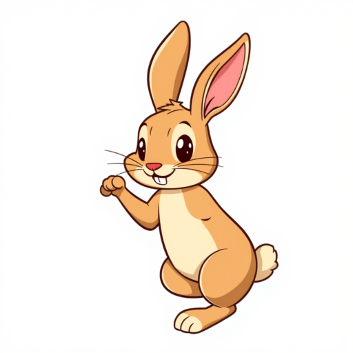 vector illustration, cute brown rabbit, dynamic pose, isolated on white background