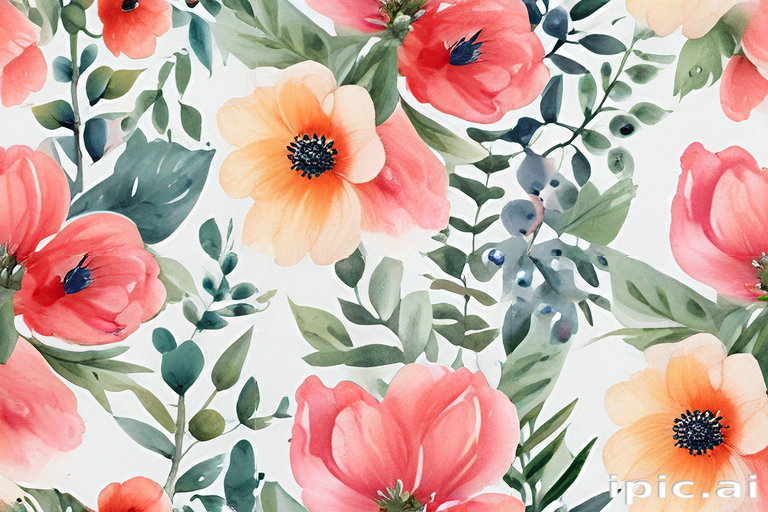Vibrant Floral Pattern Featuring Colorful Blooms and Lush Greenery Design.