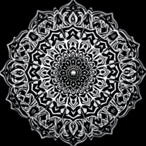 Create a highly detailed black and white mandala design with intricate patterns and symmetrical elements, using a macro lens at f/8, 1/125s shutter speed, and ISO 100, shot from a top-down view with a digital DSLR camera to enhance clarity and depth.