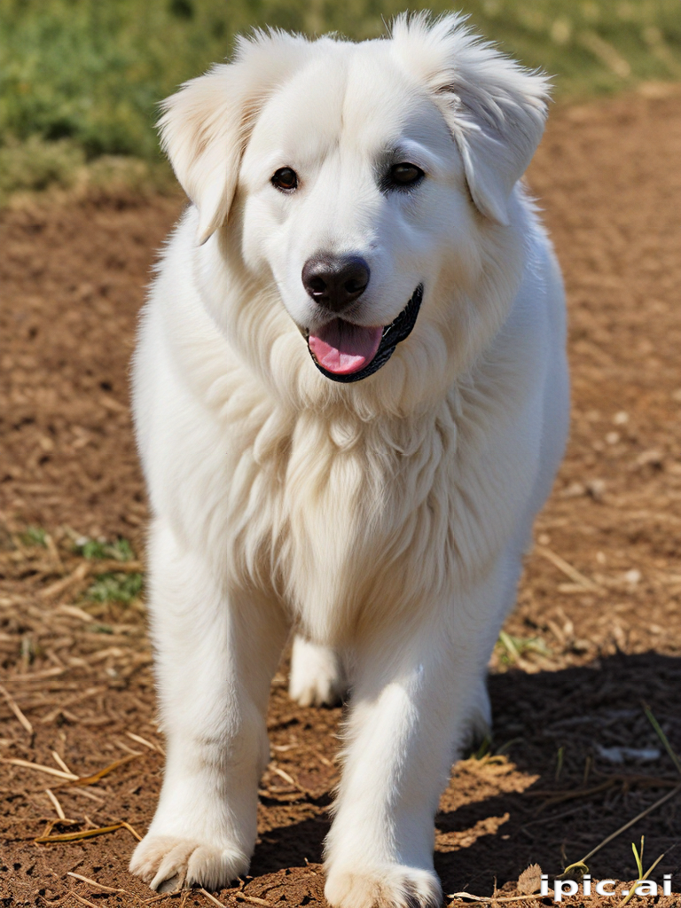 A Playful White Dog Joyfully Strolling Through a Sunny Outdoor Field