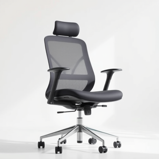 Regenerate the image of a modern ergonomic office chair, with a clean background, focus on the chair's details, 50mm lens, f/2.8 aperture, 1/125 shutter speed, natural lighting, shot from eye level with a slight angle for depth.