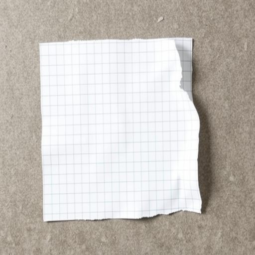 Create a high-resolution image of a torn sheet of graph paper with a textured background, using a DSLR camera at f/4 aperture, ISO 100, and a 50mm lens, shot from a top-down view with natural lighting.