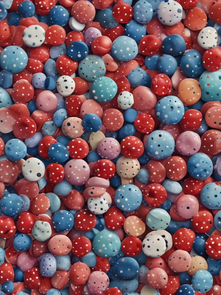 Colorful Collection of Round Decorative Pebbles in Blue, Red, and White