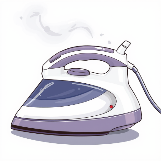 Create a high-resolution illustration of a steam iron with a sleek design, using a 50mm lens, f/2.8 aperture, captured from a 45-degree angle, in a soft light style, with a digital camera.