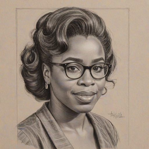 Delightful Uzo Aduba, pencil sketch, portrait of Resplendent woman 1950s in glasses, hair style beatnik, outline, clear lines, fine lines, 8k