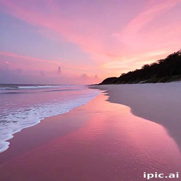 A Serene Sunset Over a Tranquil Beach with Gentle Waves and Vibrant Skies.