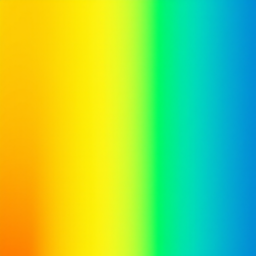 Create an abstract gradient image with vibrant colors blending smoothly from yellow to green, turquoise, and orange, using a DSLR camera, 50mm lens, f/1.8 aperture, ISO 100, 1/200s shutter speed, shot in natural light to enhance the overall brightness and depth.