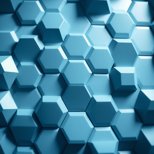 high-resolution geometric pattern of 3D hexagons in shades of blue, soft lighting, shallow depth of field, captured with a DSLR camera at f/2.8, ISO 100, 50mm lens, overhead view, natural light.