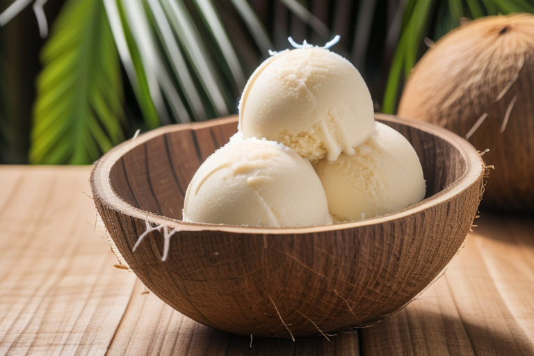 coconut ice cream in coconut shell