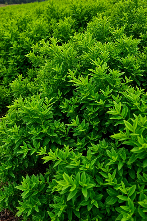 Generate a lush green bush landscape with rich textures and depth, using a DSLR camera, aperture f/8, shutter speed 1/125 sec, ISO 200, wide-angle view, natural lighting for enhanced detail and vibrancy.