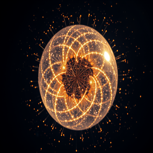 Create a high-resolution spherical image of a shimmering celestial orb with intricate light patterns, using a canon EOS R5, 50mm lens, f/1.8 aperture, ISO 100, 1/200 sec shutter speed, captured from a bird's eye view with a macro style to enhance detail and clarity.