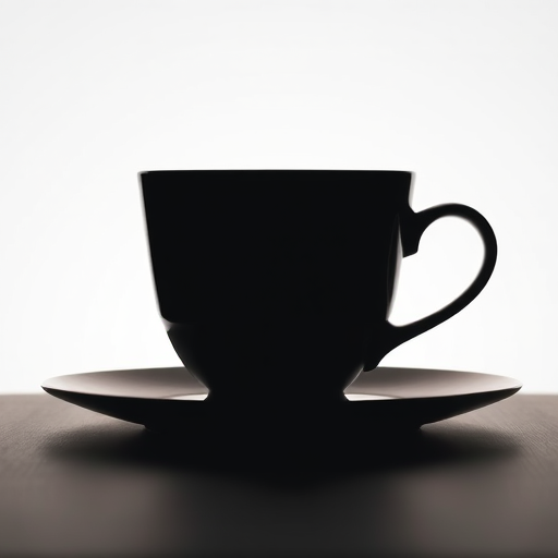 Create a high-resolution image of a silhouette of a teacup against a white background using a DSLR camera with a 50mm lens, f/2.8 aperture, ISO 100, and a shallow depth of field for enhanced clarity and focus.