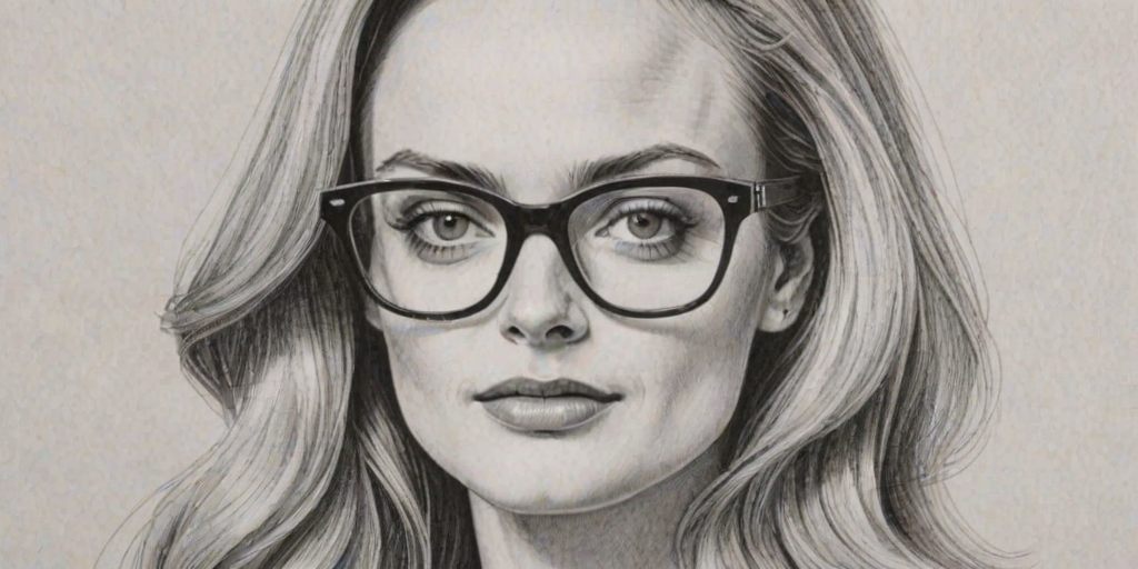 Appealing Heather Graham, pencil sketch, portrait of Wonderful woman 1963s in glasses, hair style beatnik, outline, clear lines, fine lines, 8k