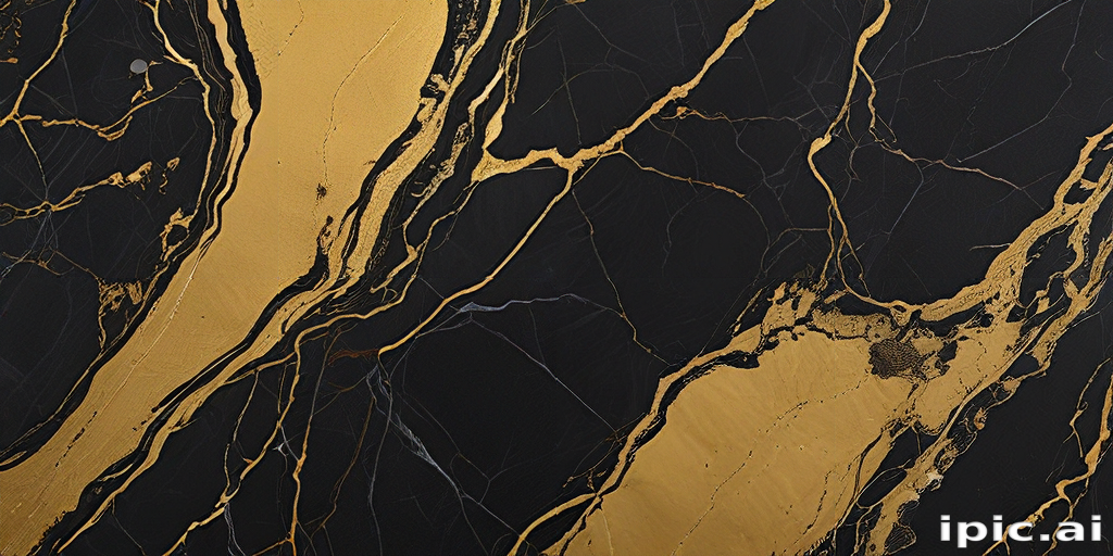 Elegant Black Marble Texture with Striking Gold Veins and Patterns