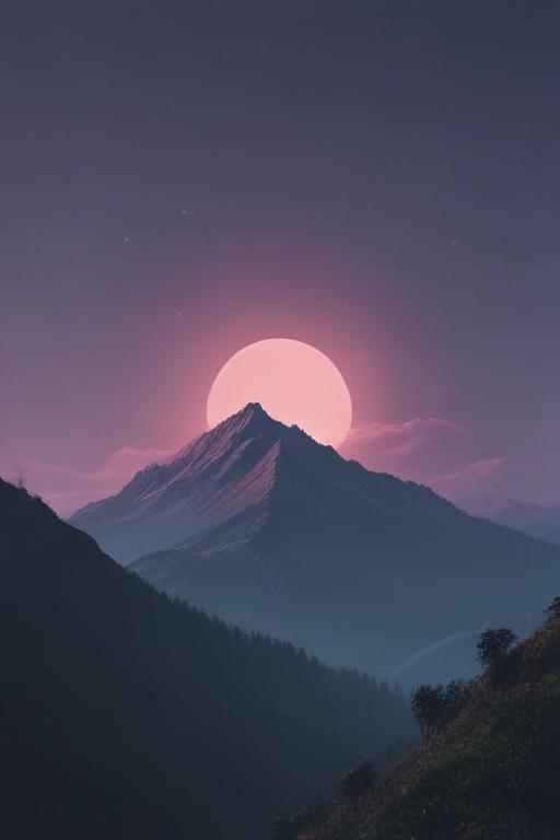 Majestic Mountain Landscape Under a Vibrant Pink Sunset Sky