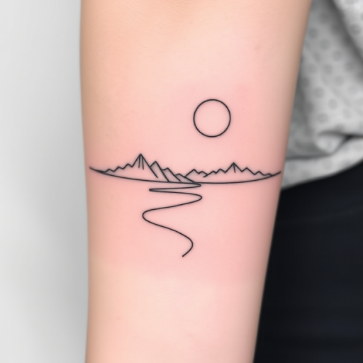 Minimalist line art tattoo creating a complex image or scene using a single, continuous line, showcasing the beauty of simplicity and negative space in a contemporary style