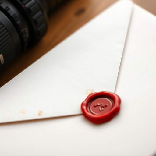 Create a high-resolution watercolor illustration of an envelope with a red wax seal, using a DSLR camera with a 50mm lens, aperture set to f/2.8 for a shallow depth of field, shot in natural light to enhance colors and details, capturing a close-up view.