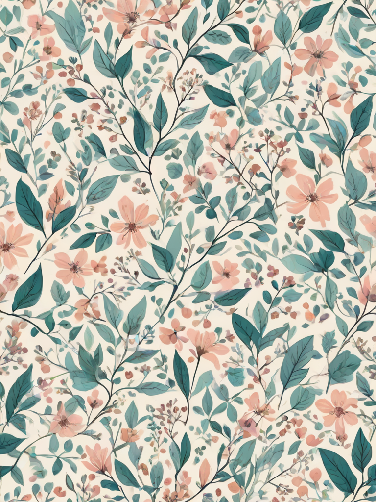 a seamless floral pattern featuring delicate leaves and blossoms in soft pastel colors with a light background