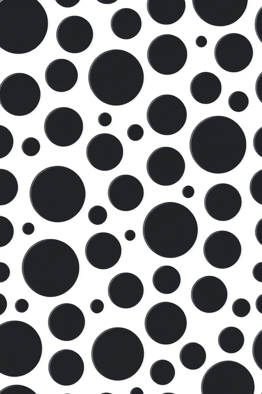 Create a seamless pattern of black circles on a white background, using a DSLR camera with a 50mm lens, aperture set to f/8, ISO 100, shot from a top-down perspective to enhance image clarity and detail.