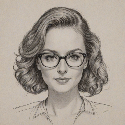 Ravishing Ingrid Michaelson, pencil sketch, portrait of Radiant woman 1951s in glasses, hair style beatnik, outline, clear lines, fine lines, 8k