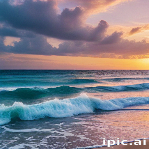 Serene Sunset Over Gentle Ocean Waves with Colorful Sky Reflection