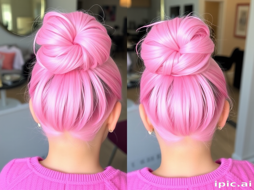 Playful bubblegum pink space buns, known as "Cotton Candy Dreams," feature a fun and youthful style with pastel pink hues and a touch of glitter