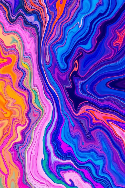 colorful abstract fluid art with vibrant swirls and patterns captured with a Canon EOS R5, 50mm lens, f/2.8 aperture, ISO 100, shutter speed 1/200s, top-down view, macro photography style