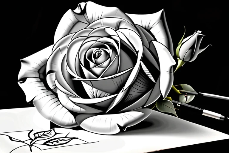rose drawing black and white