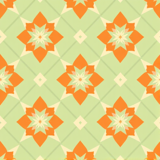 Create a high-resolution pattern design featuring a repeated geometric diamond motif with a soft green background, cream and muted orange diamonds, photographed with a Canon EOS R5, 50mm lens, f/1.8 aperture, ISO 100, in natural light for a vibrant yet subtle color palette.