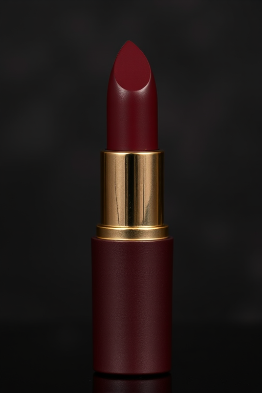 Matte burgundy lipstick "Vintage Vamp" featuring deep wine undertones and velvety texture, ideal for formal events and dramatic looks, enriched with nourishing oils