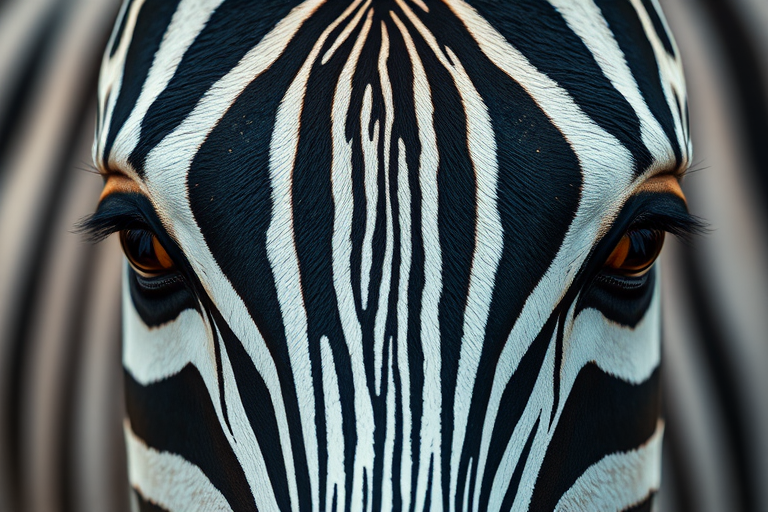 Create a high-resolution close-up image of a zebra pattern using a DSLR camera with a 50mm lens, f/2.8 aperture, ISO 200, natural lighting, centered composition.