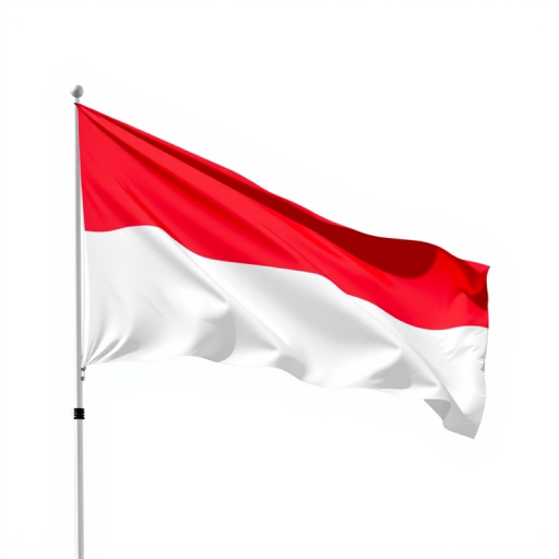 Create a high-resolution digital illustration of the Indonesian flag waving, with a clean white background, using a DSLR camera type, 50mm lens, f/2.8 aperture, 1/250 sec shutter speed, and natural lighting for enhanced clarity and color vibrancy.