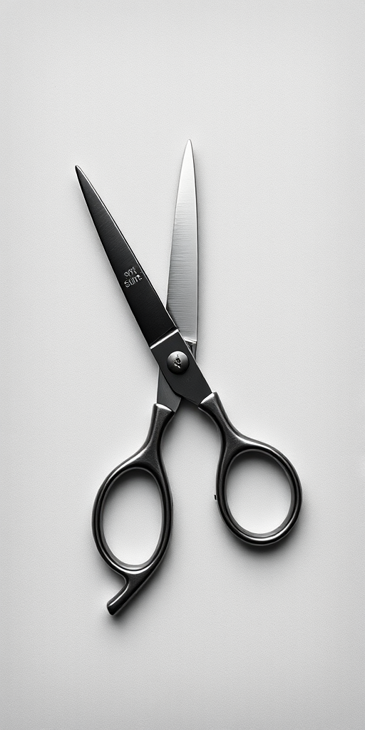 high-resolution image of a pair of scissors with a sharp blade and detailed handle, captured using a DSLR camera, 50mm lens, f/2.8 aperture, ISO 100, natural lighting, top-down view, minimalistic style