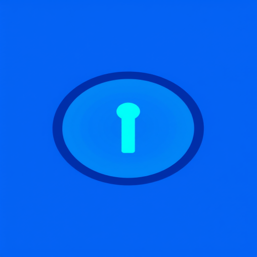 Create a high-resolution image of a blue circular information icon with a modern design, using a DSLR camera with a 50mm lens, aperture set to f/1.8 for a soft background blur, ISO 100 for crisp details, and a slight vignette effect for depth.