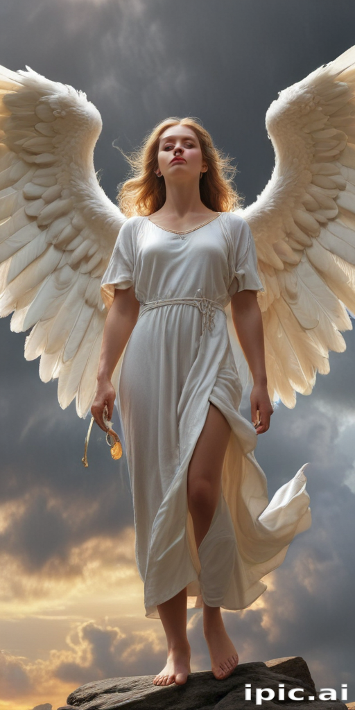 Majestic Angelic Figure Descending from the Skies in Ethereal Light