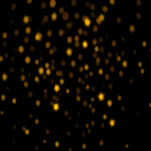 Create an image of a sparkling scatter of golden stars on a black background, using a DSLR camera with a 50mm lens, aperture set to f/1.8, ISO 100, and a shallow depth of field for enhanced image quality, taken from a slightly elevated angle.