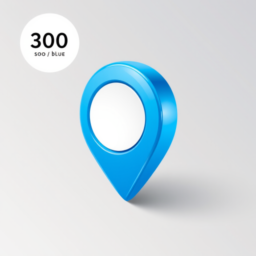 Create a detailed vector image of a blue location pin with a white circle in the center, using a high-resolution camera at 300 DPI, with a 50mm lens for sharp focus, top-down view to capture the entire pin, and a soft gradient background for contrast.