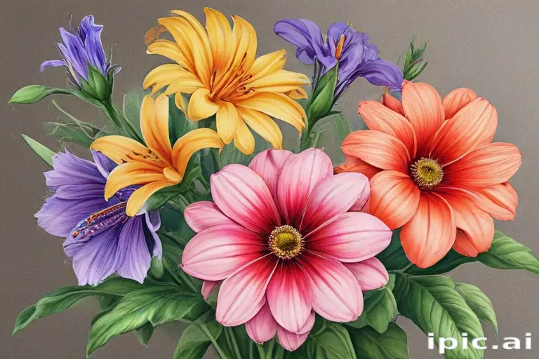 drawings of flowers in color