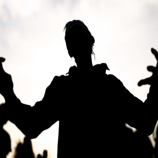 Generate a high-resolution silhouette image of a zombie with outstretched arms, captured from a low-angle view, using a DSLR camera set to f/5.6, 1/125s shutter speed, and ISO 200 for optimal clarity and detail.