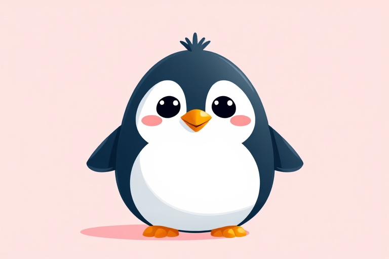 Create a high-resolution vector image of a cartoon penguin with a friendly expression, centered on a pastel background, using a Canon EOS 5D Mark IV, 50mm lens, f/1.8 aperture, ISO 100, shot in natural light for vibrant colors and sharp details.