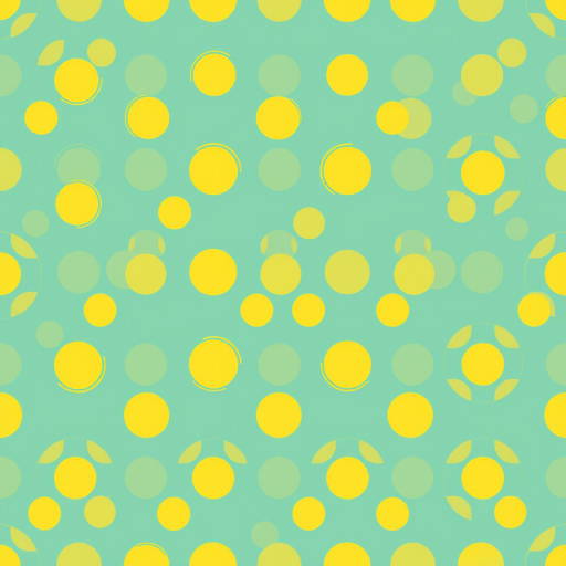 Create a seamless pattern of alternating yellow circles on a teal background, with high resolution, shot with a DSLR camera at f/8 aperture, ISO 200, 50mm lens, top-down view, and using a shallow depth of field for enhanced color contrast.