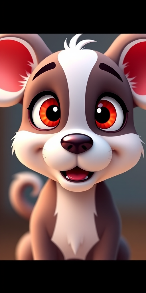 Generate a high-resolution cartoon dog image with vibrant colors, focused on the dog's friendly expression, using a DSLR camera with a 50mm lens, f/2.8 aperture, ISO 100, and natural lighting to enhance details and contrast.