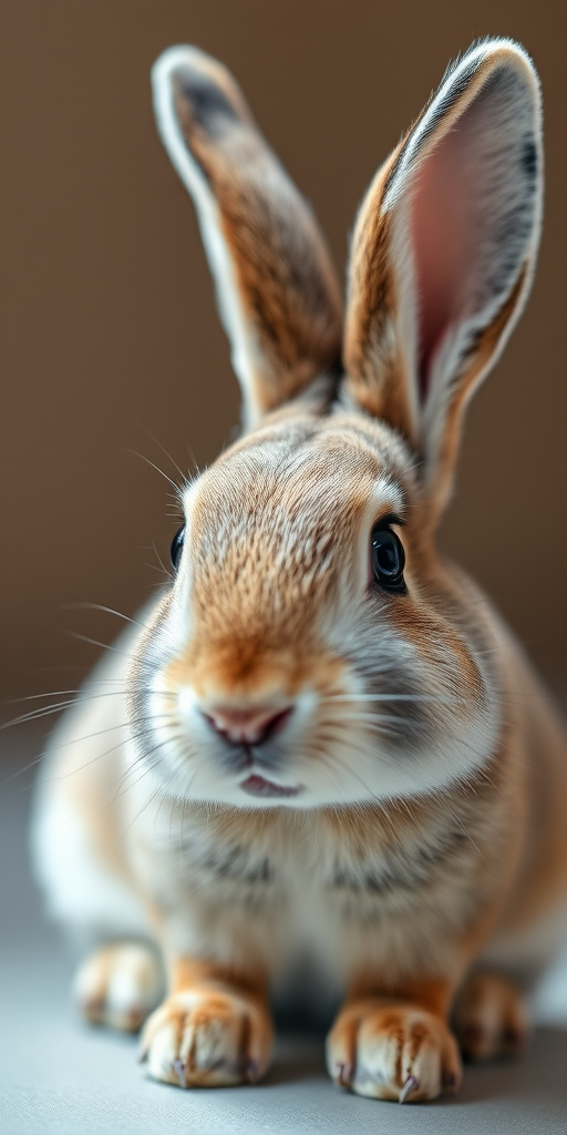 Create a high-resolution image of a detailed rabbit illustration, using a Canon EOS R5 camera with a 50mm lens, aperture set to f/1.8 for depth of field, ISO 100 for optimal clarity, and a soft, even lighting setup to enhance texture and features.