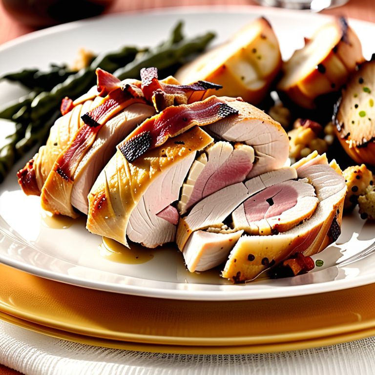chicken breast with stuffing wrapped in bacon