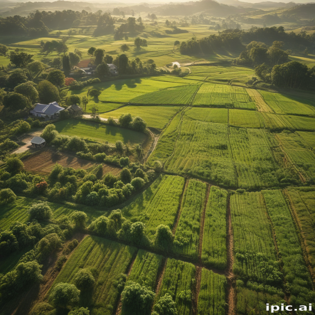Stunning Aerial View of Lush Green Fields and Rolling Hills Landscape