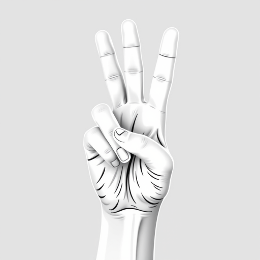 Create a high-resolution digital illustration of a human hand making a peace sign, with a clear outline and detailed shading, photographed using a Canon EOS 5D Mark IV, 50mm lens, f/1.8 aperture, ISO 100, and a soft diffused light source to enhance texture and depth.
